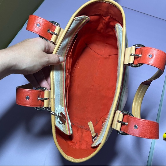 Vintage 2004 Coach Hamptons Daisy Multicolor Striped Handbag Cotton Leather Y2K - Picture 9 of 16